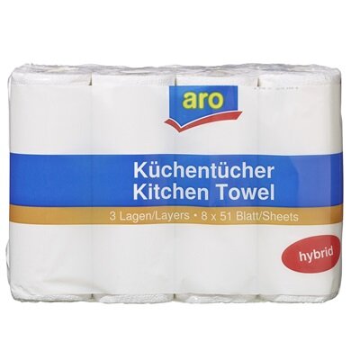 Küchenrolle Aro Hybrid Weiß 3 lagig 1 x 8 Rollen